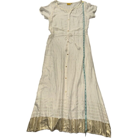 Ateesa Ivory Gold Print Button Maxi Dress Tie Coastal Cowgirl XL Made in India - Picture 8 of 8